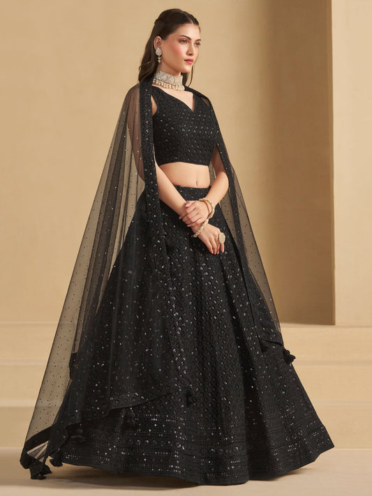 Black color georgette lehenga choli for wedding