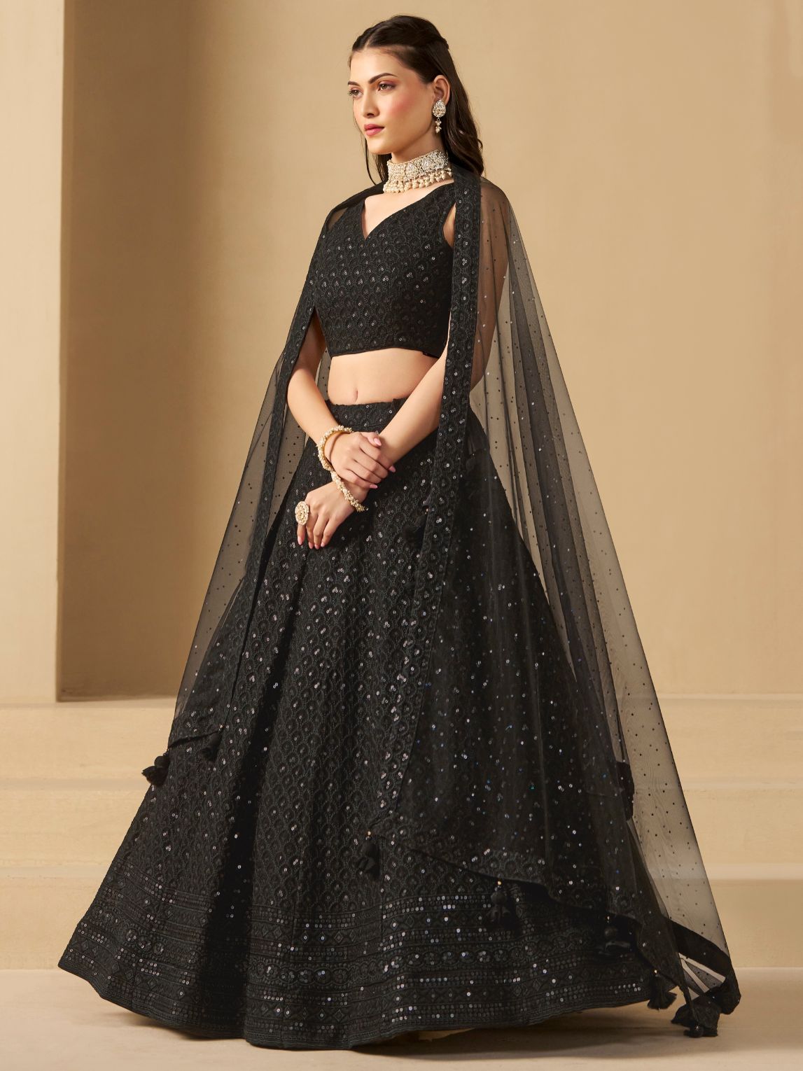 Black color georgette lehenga choli with dupatta price