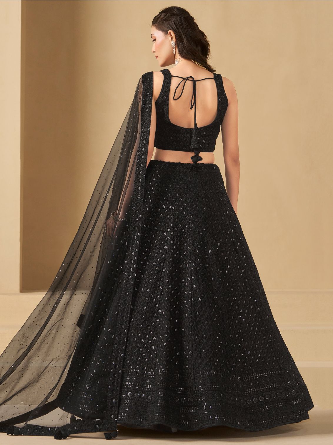 Black color georgette lehenga choli with dupatta
