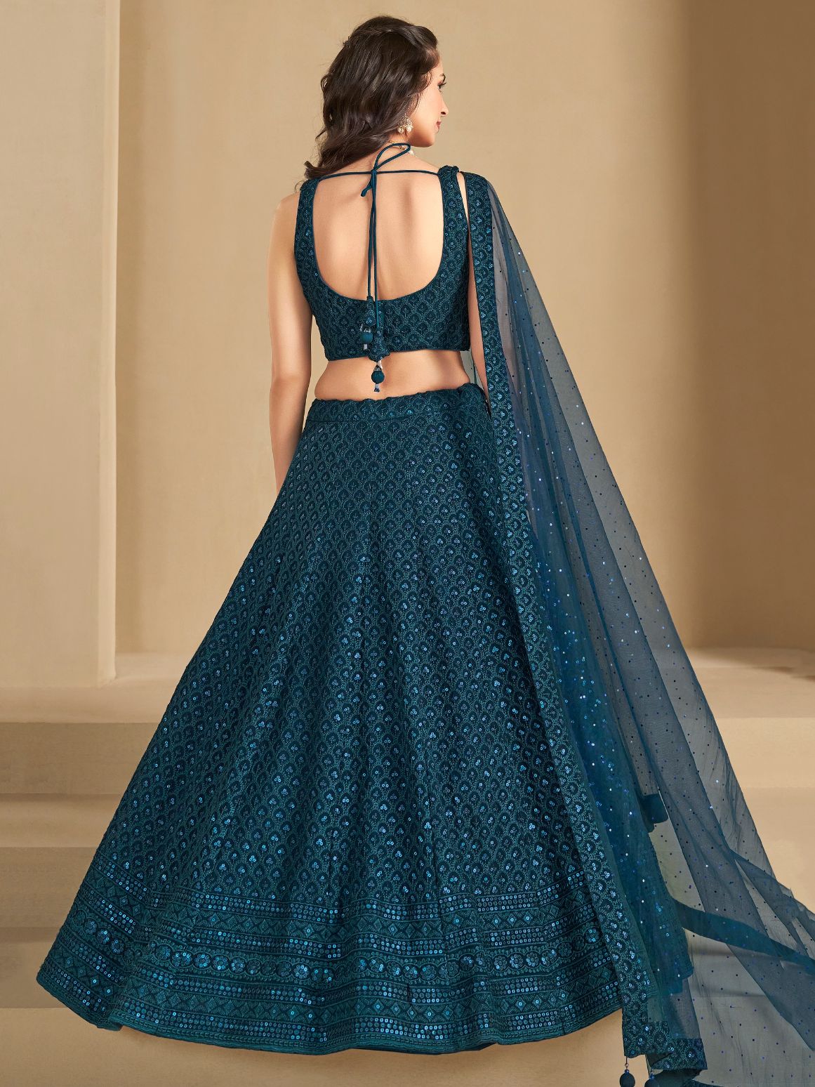 Teal color georgette lehenga choli with dupatta online