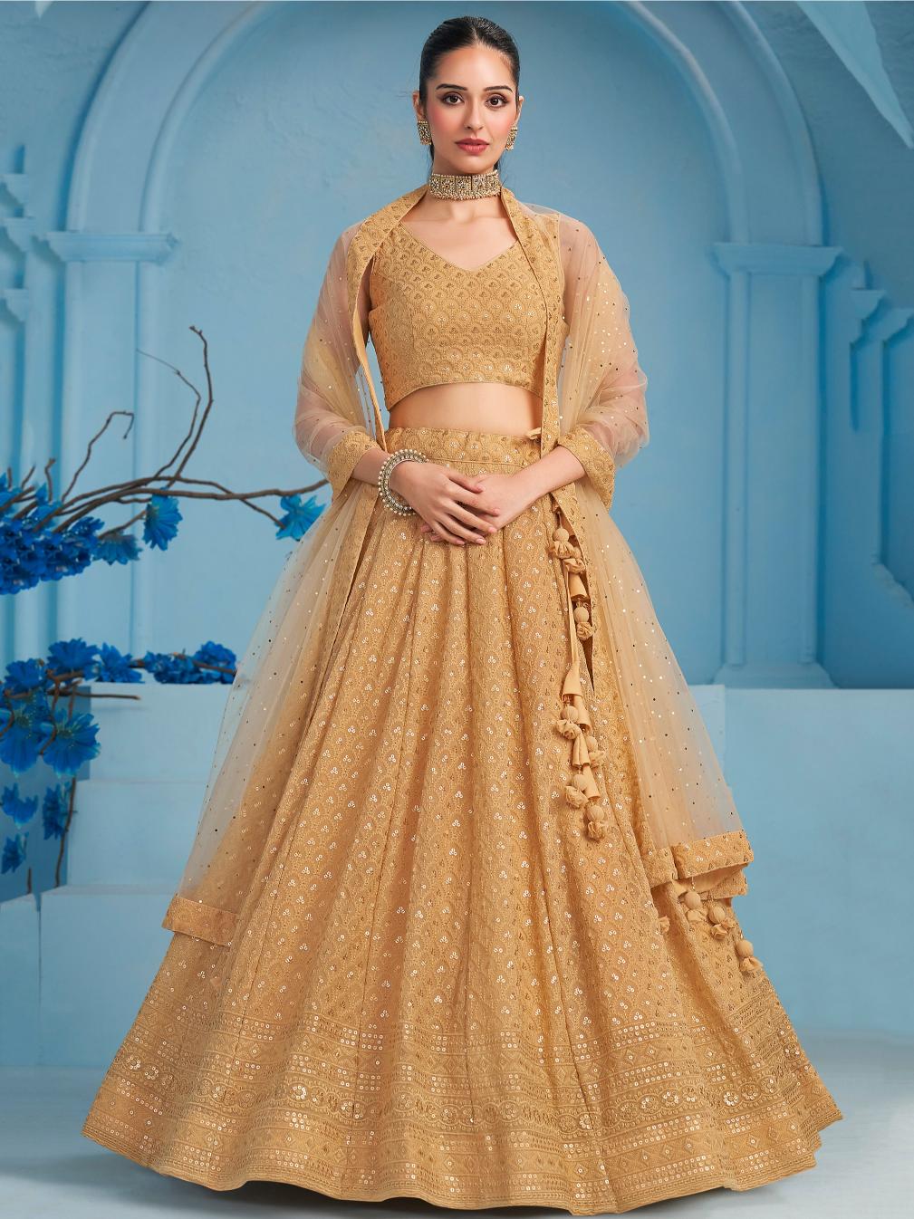 Beige color georgette lehenga choli