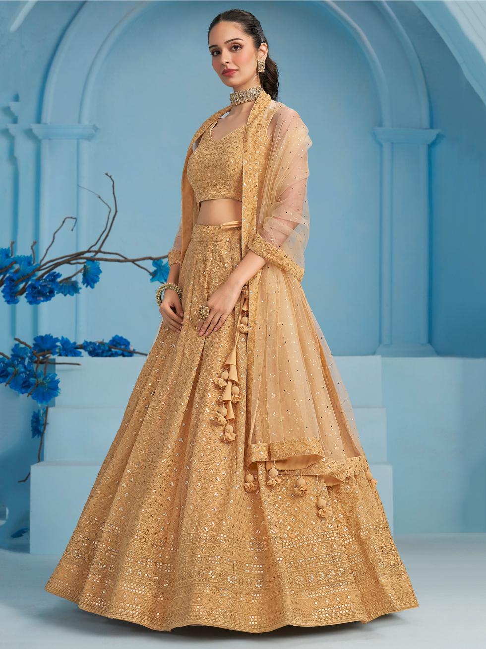 Beige color georgette lehenga choli online shopping