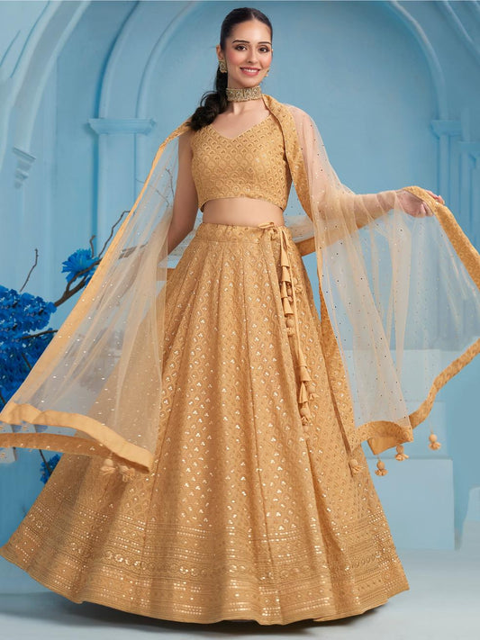 Beige color georgette lehenga choli for women