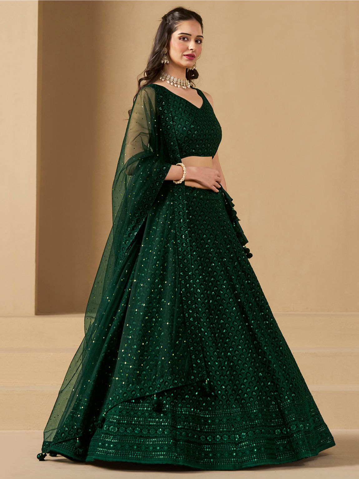 Green color georgette lehenga choli for wedding