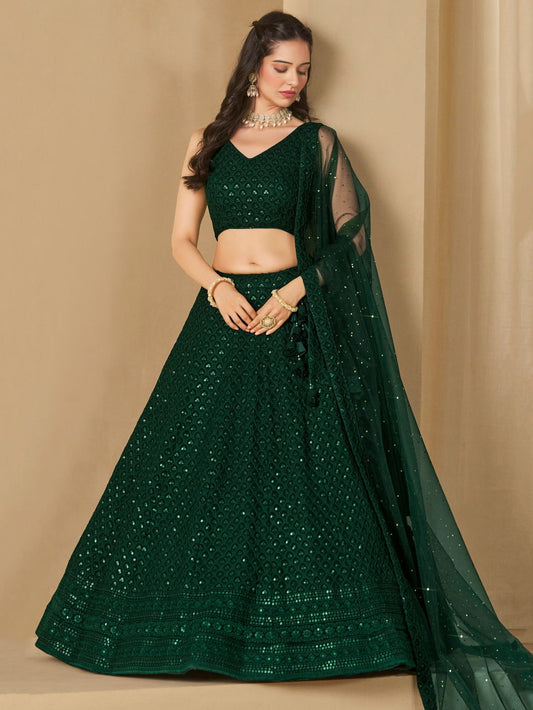 Green color georgette lehenga choli for wedding