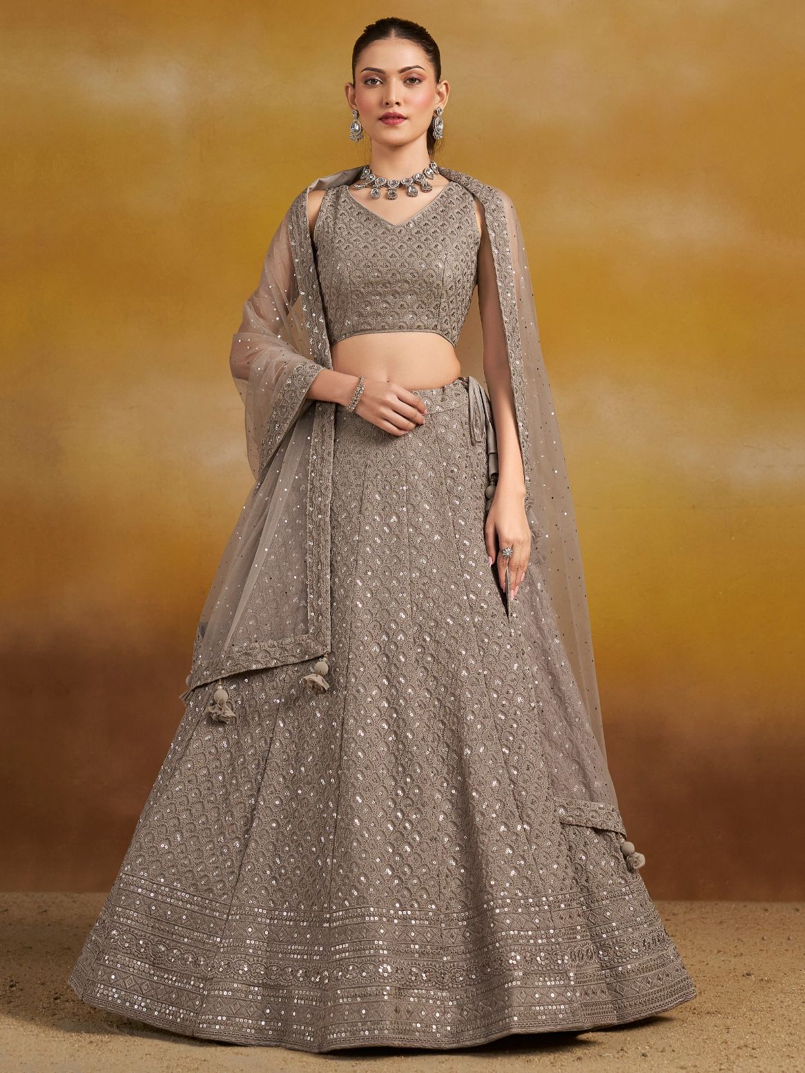 Grey color georgette lehenga choli for women
