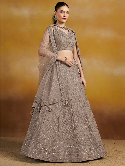 Grey color georgette lehenga choli for wedding