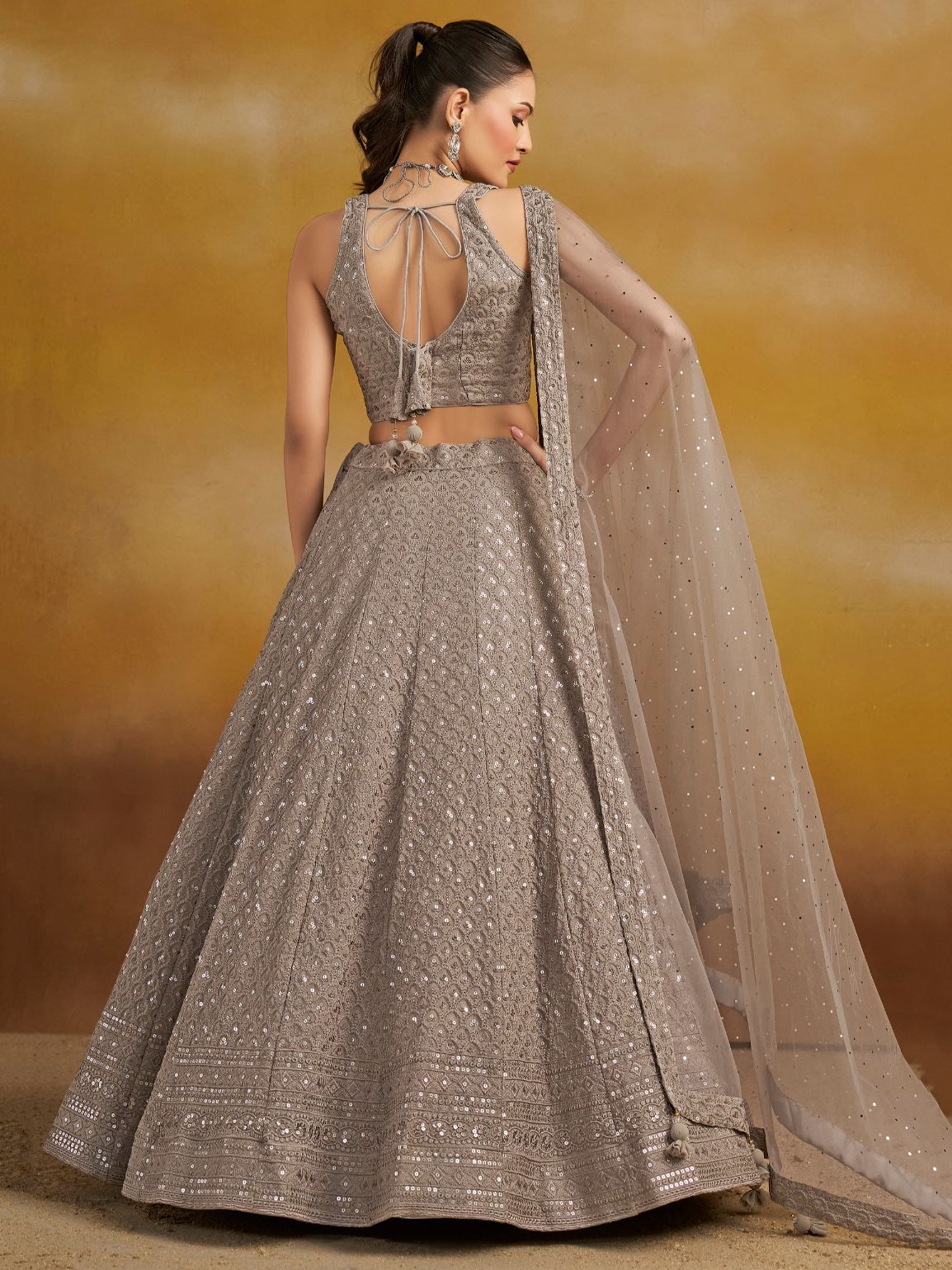 Grey color georgette lehenga choli with dupatta images