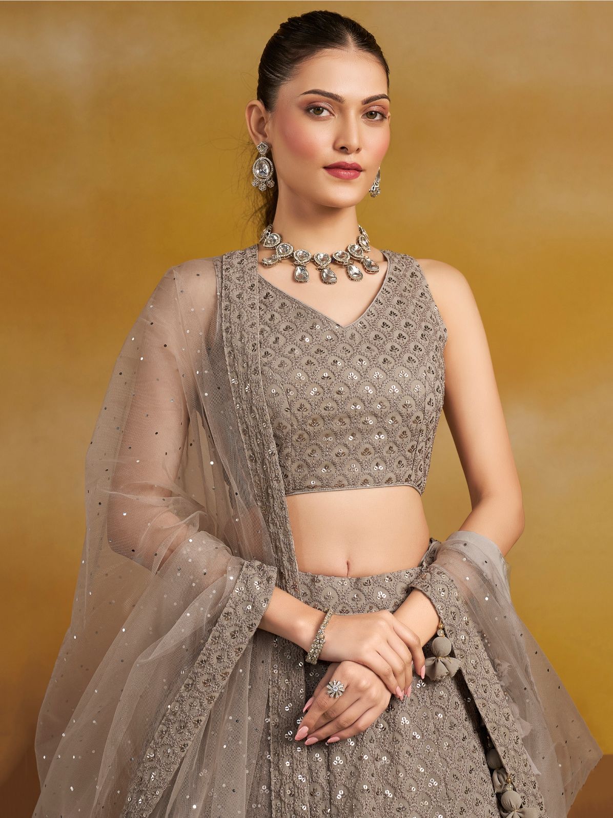 Grey color georgette lehenga choli with dupatta price