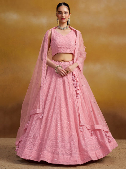 Pink color georgette lehenga choli for women