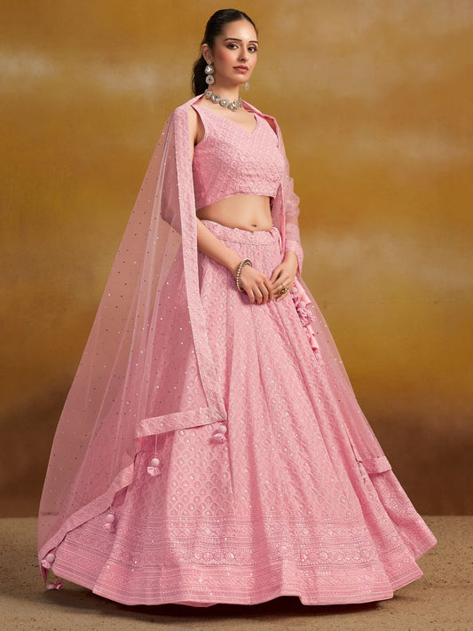 Pink color georgette lehenga choli for wedding