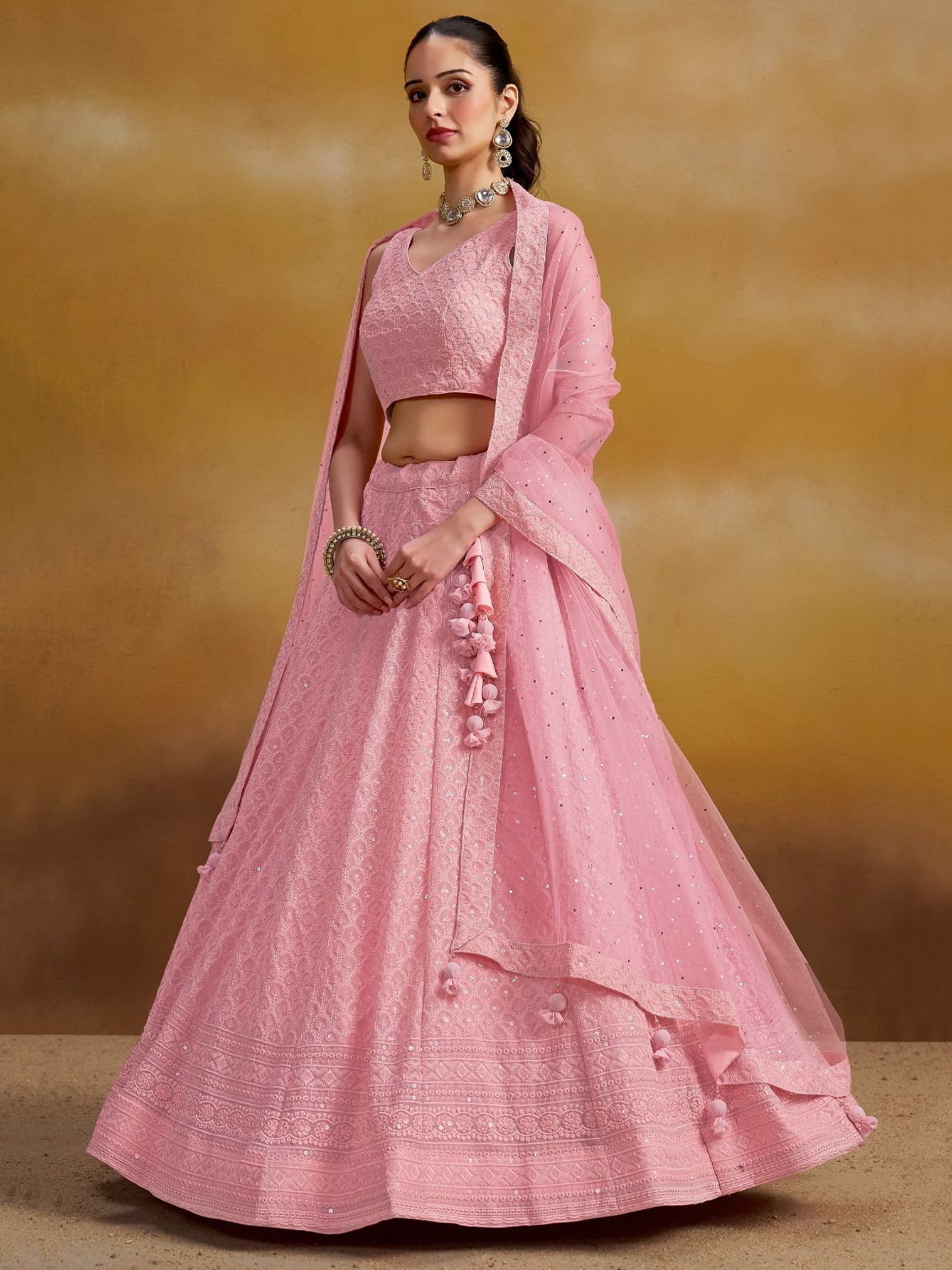 Pink color georgette lehenga choli with dupatta online