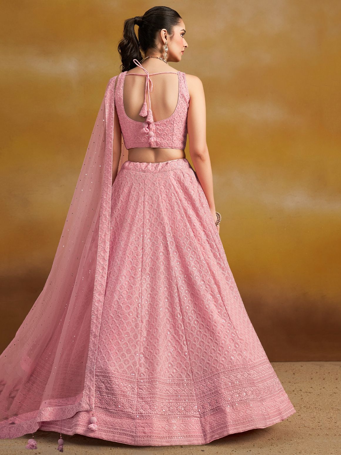 Pink color georgette lehenga choli with dupatta price
