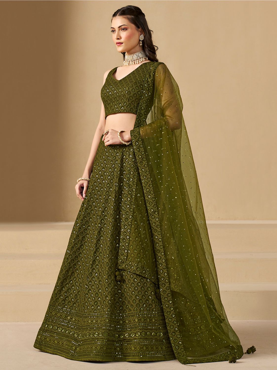 Mehendi georgette lehenga choli with dupatta online shopping