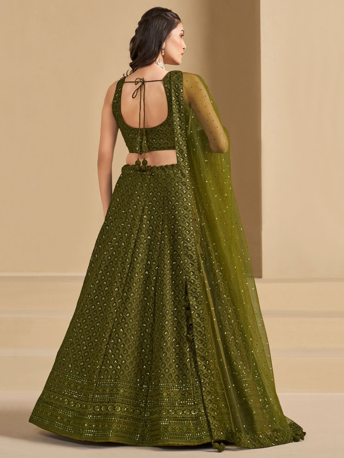 Mehendi color georgette lehenga choli with price