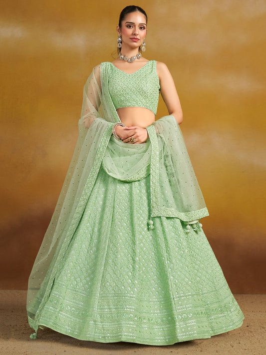 Pista color georgette lehenga choli for women