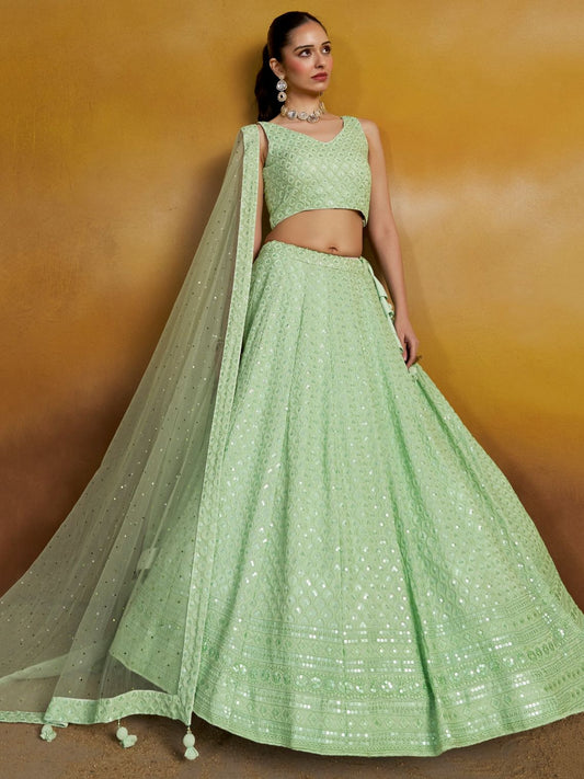Pista color georgette lehenga choli for wedding