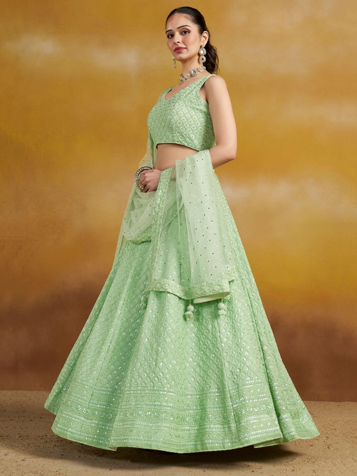 Pista color georgette lehenga choli with dupatta images