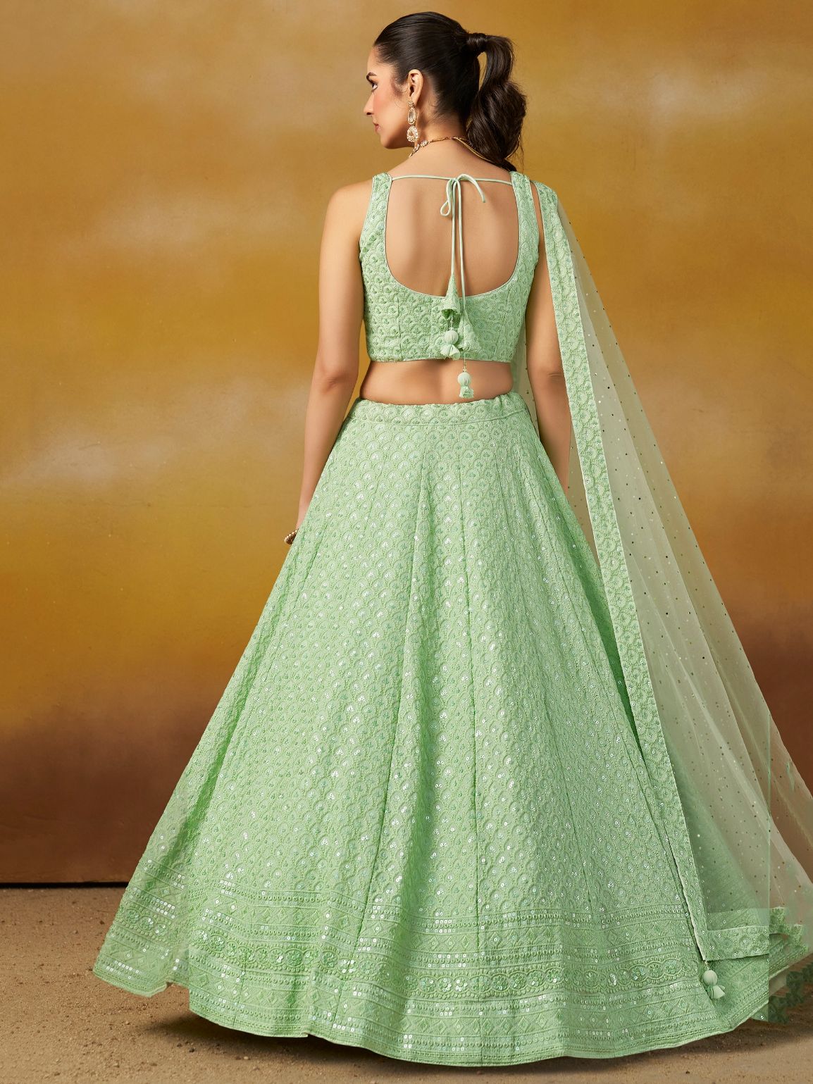 Pista color georgette lehenga choli with dupatta