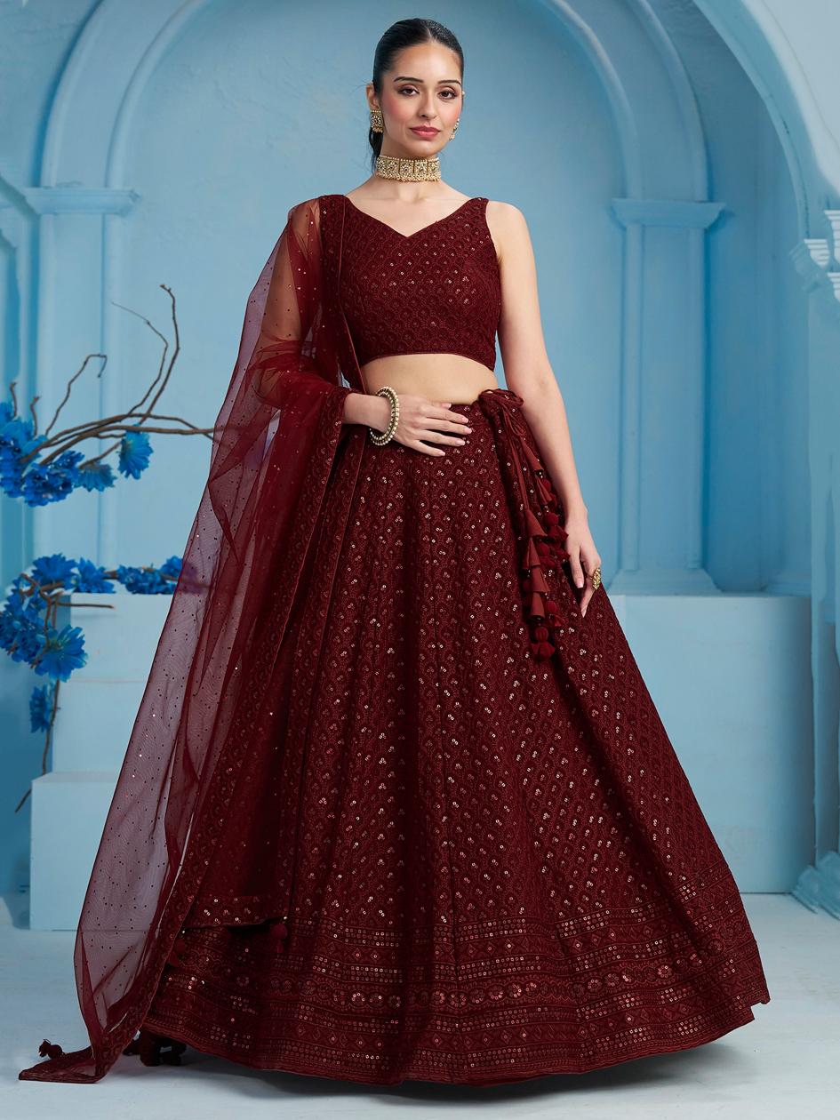 Maroon color georgette lehenga choli for women