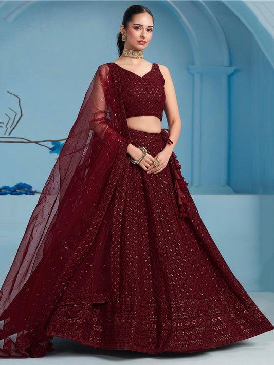 Maroon color georgette lehenga choli for wedding