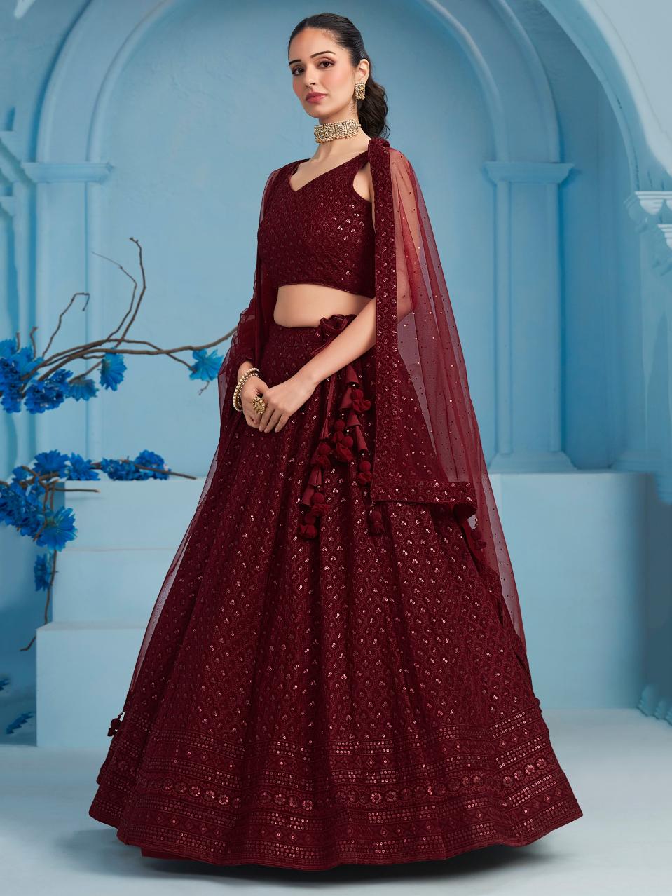 Maroon color georgette lehenga choli for party