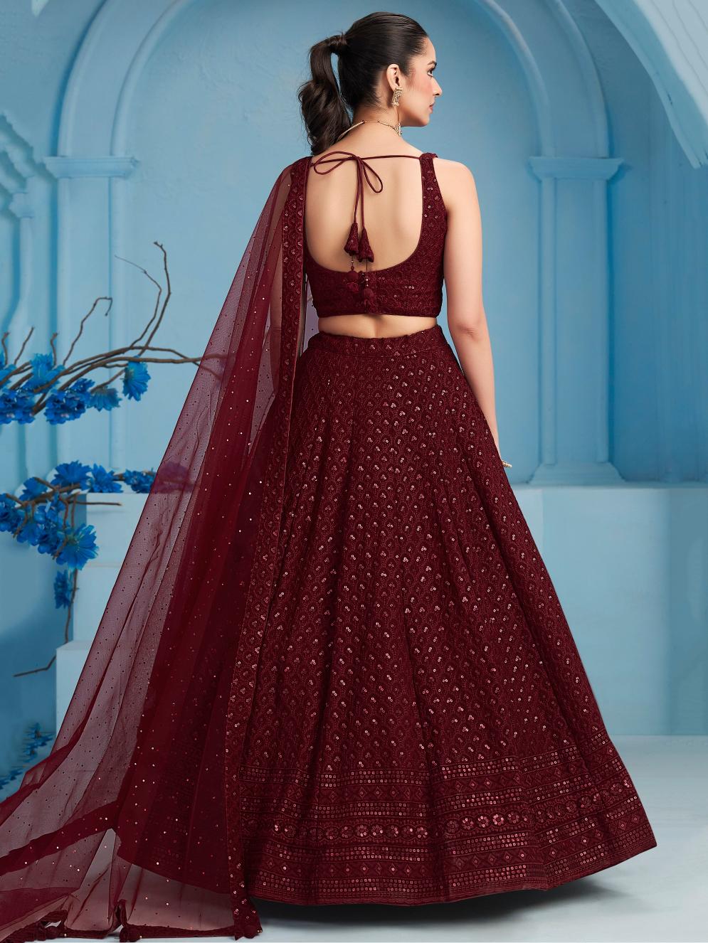 Maroon color georgette lehenga choli with dupatta