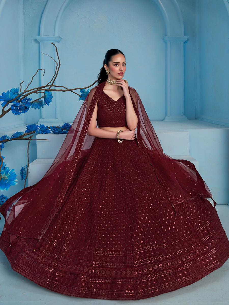 Maroon georgette lehenga choli with dupatta online