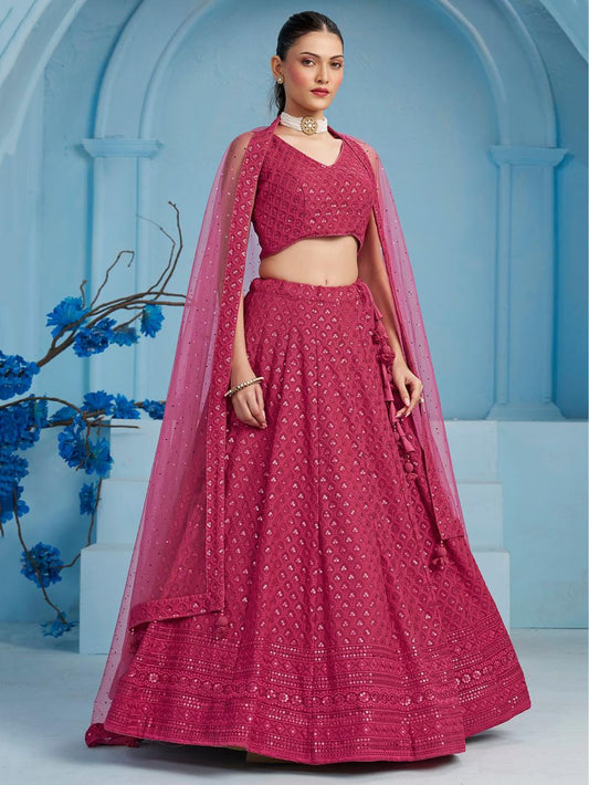 Pink color georgette lehenga choli for party