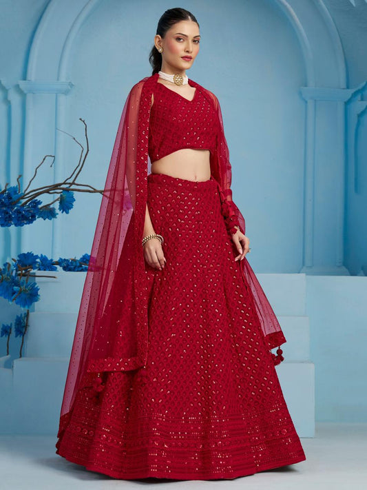 Red color georgette lehenga choli with price