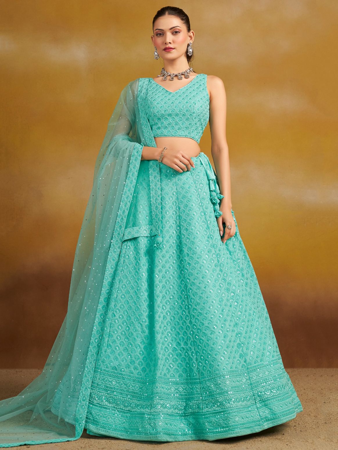 Sky color georgette lehenga choli for women