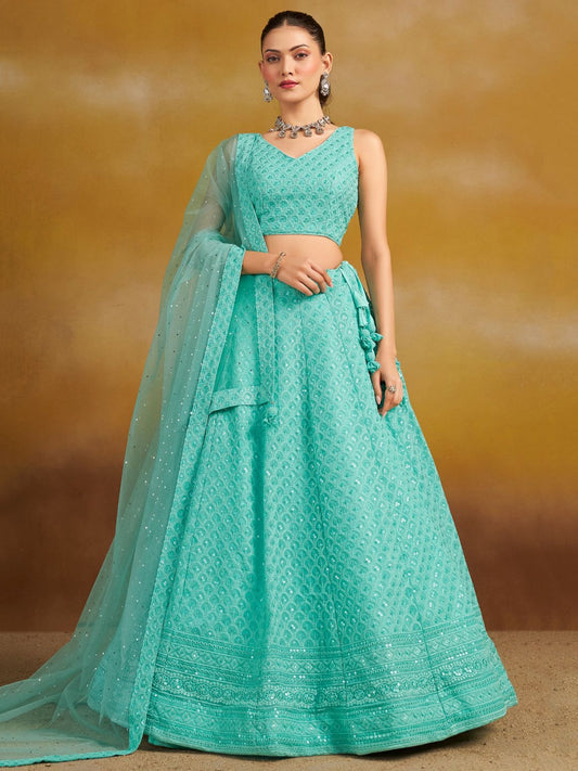 Sky color georgette lehenga choli for women