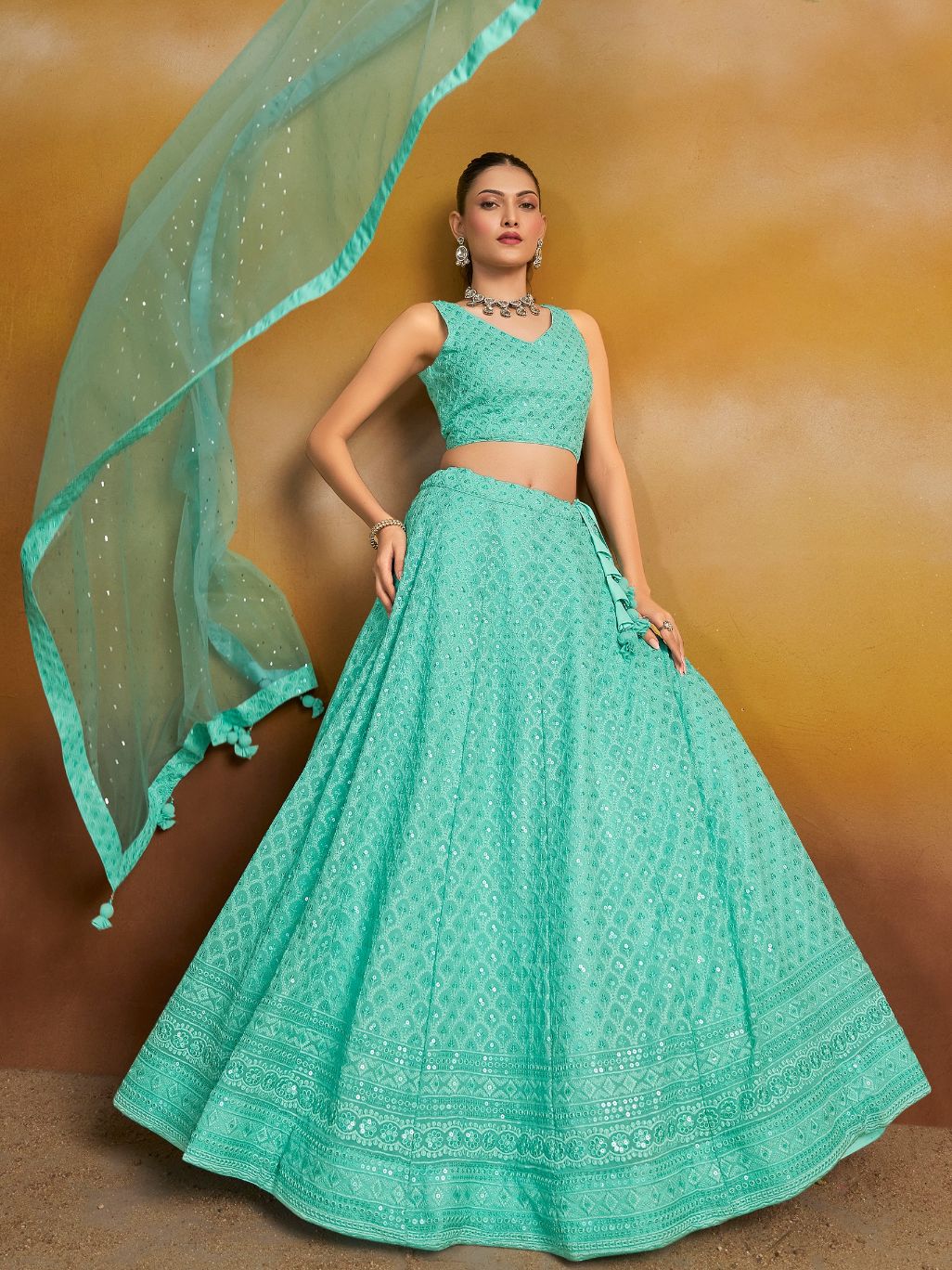 Sky color georgette lehenga choli for party