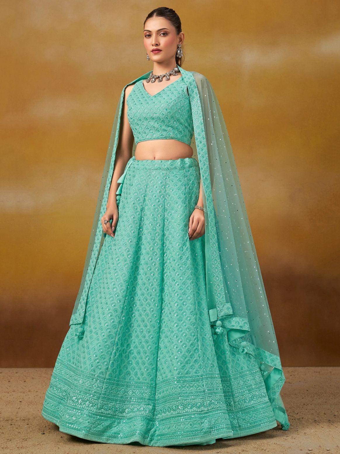Sky color georgette lehenga choli