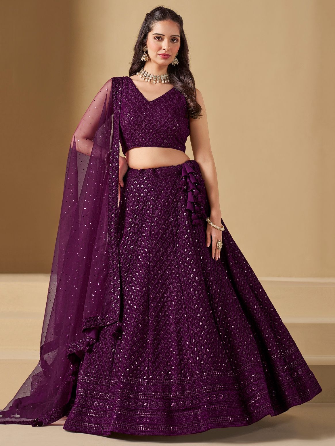 Wine color georgette lehenga holi for women