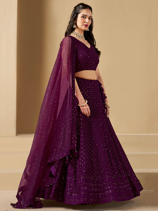 Wine color georgette lehenga holi for wedding