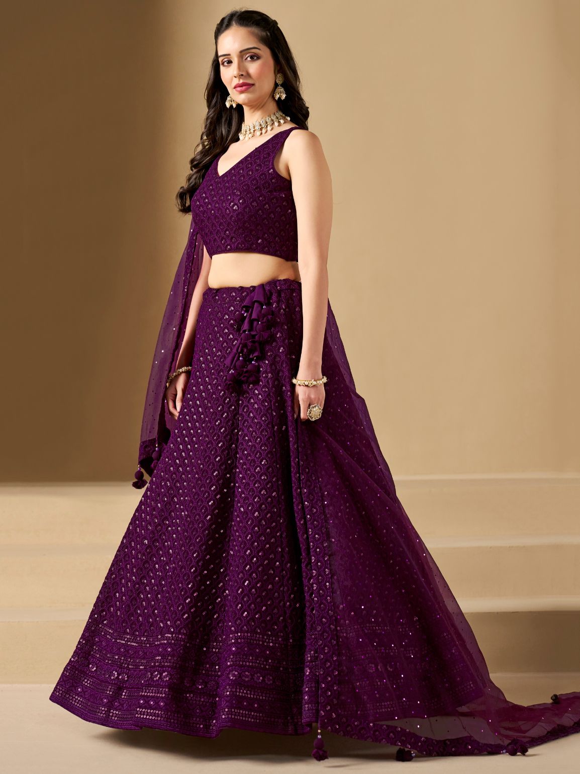 Wine color georgette lehenga choli with dupatta online