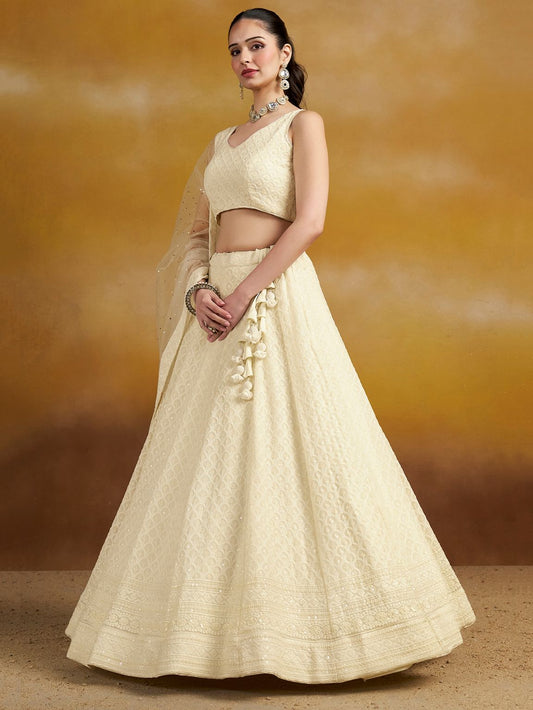 White color georgette lehenga choli for wedding