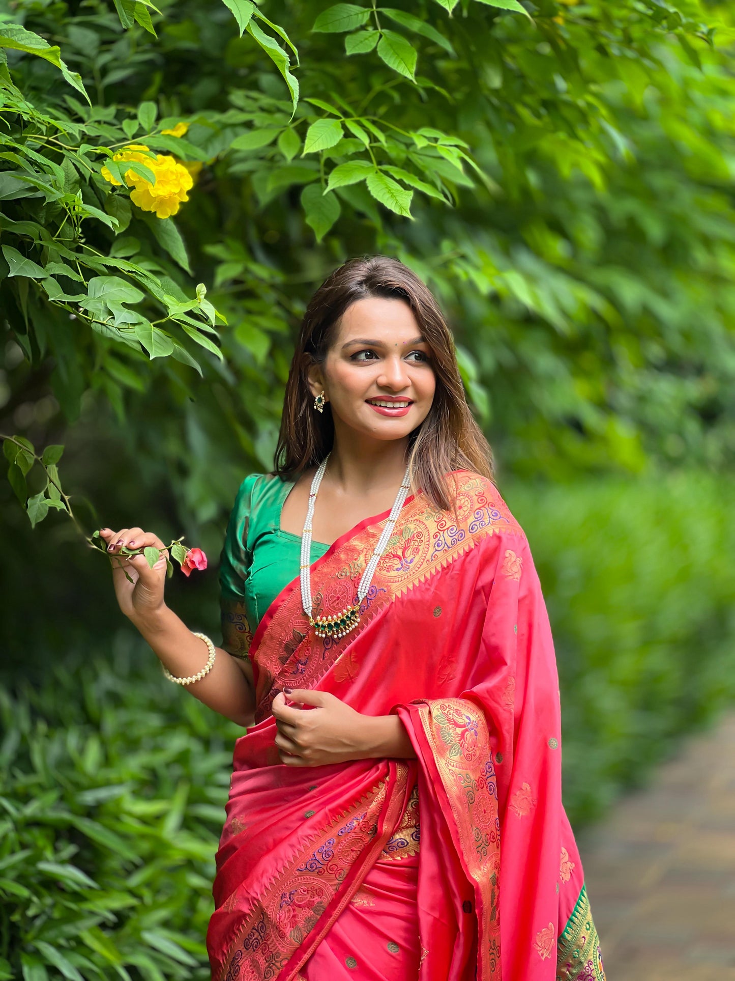 Pink color paithani silk saree with blouse online shopping