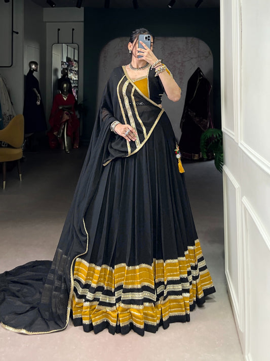 Black color rayon mirror work lehengas