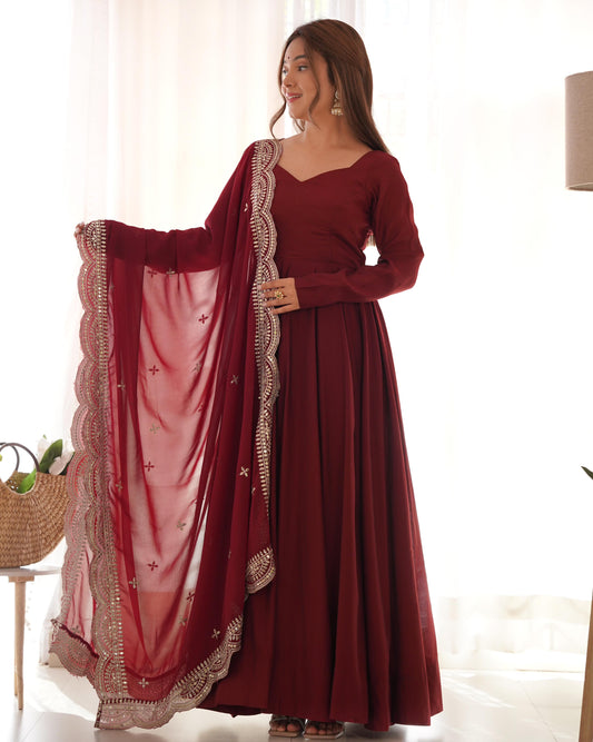 Maroon gown Party Wear