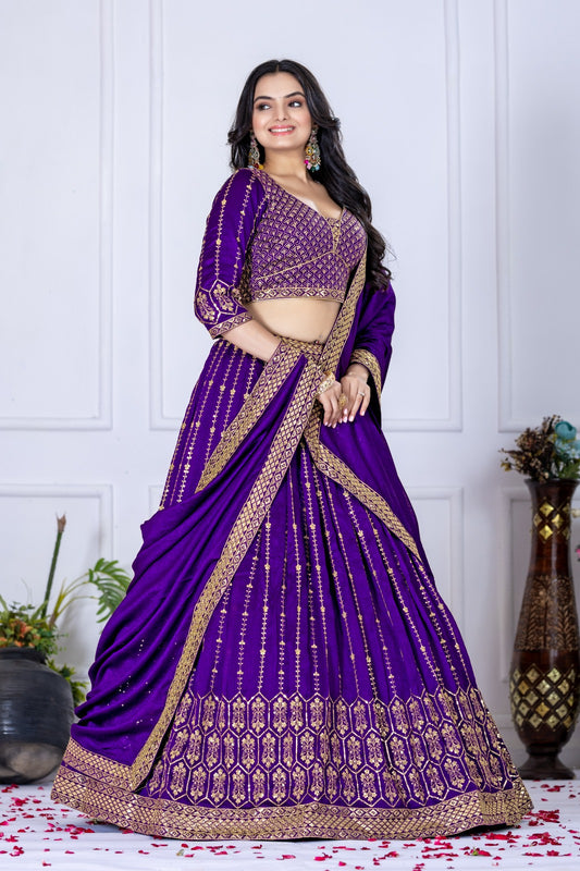 Purple color vichitra silk lehenga choli online