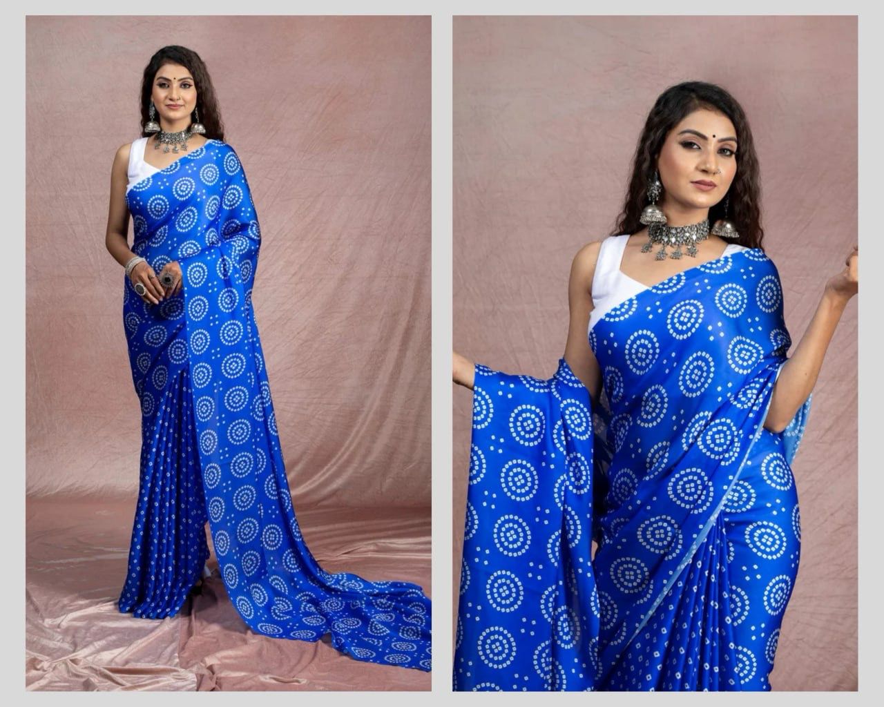 Blue color japan satin saree with blouse for party