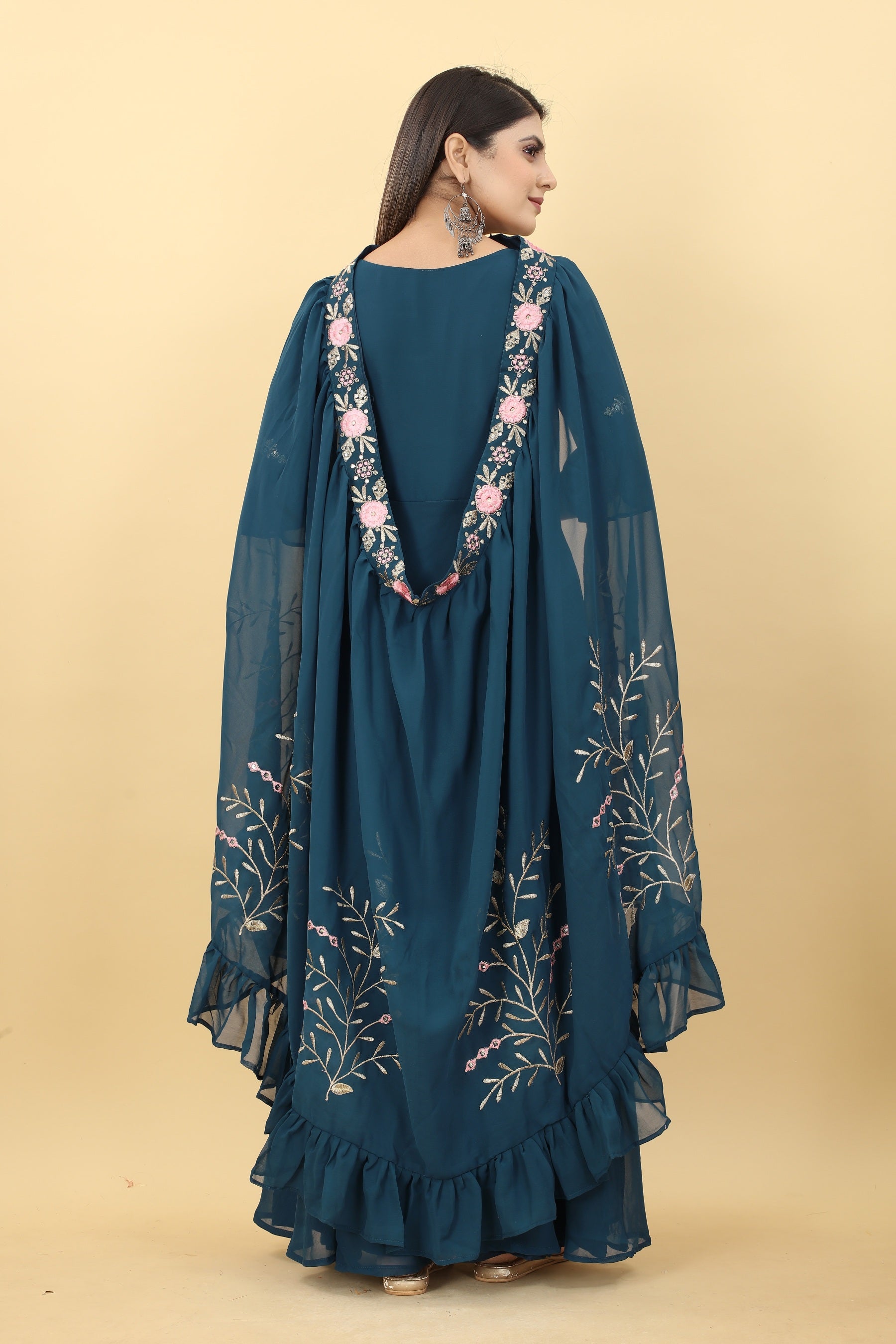 Rama color georgette gown with shrug