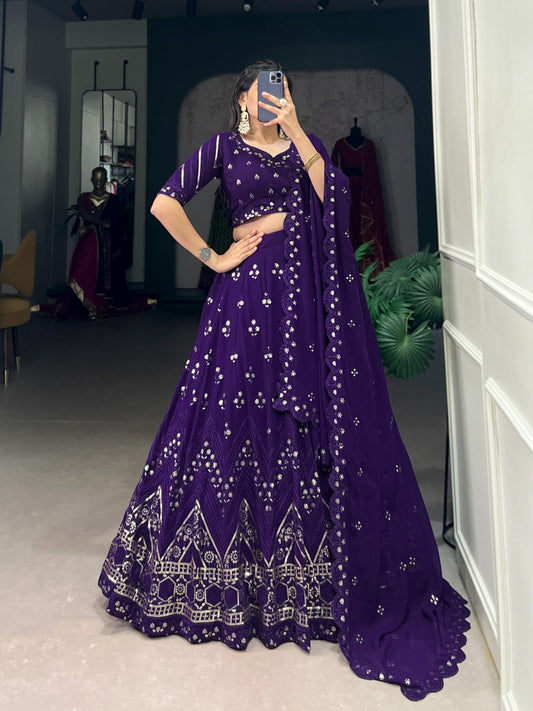 Purple Embroidered Georgette Lehenga Choli