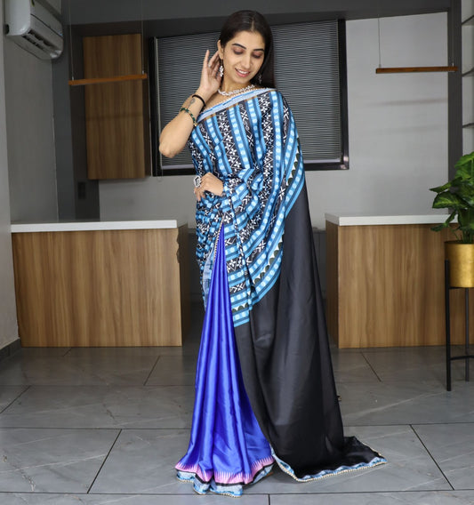 Blue color japan satin saree for women
