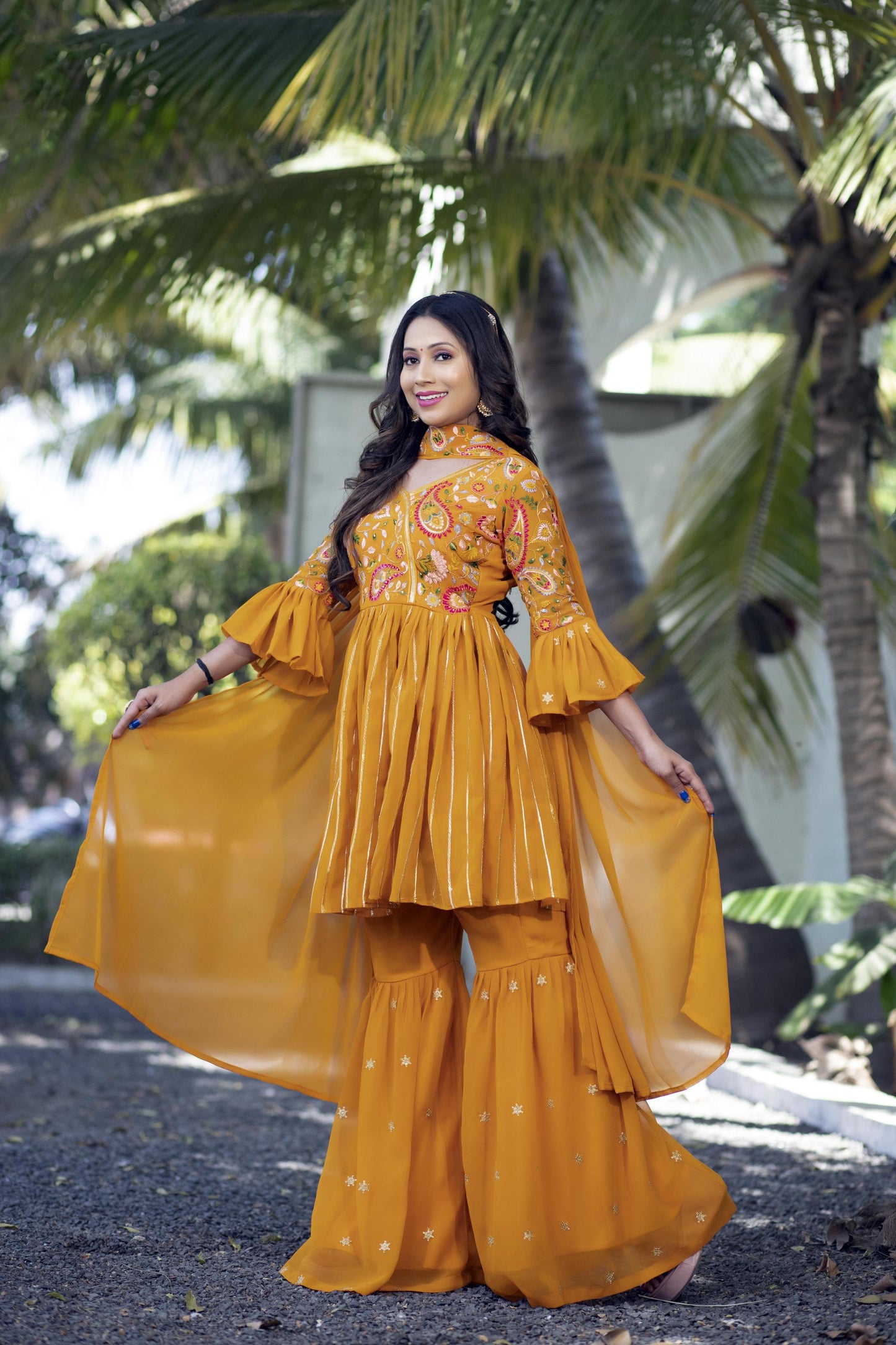 Yellow color georgette sharara suit price