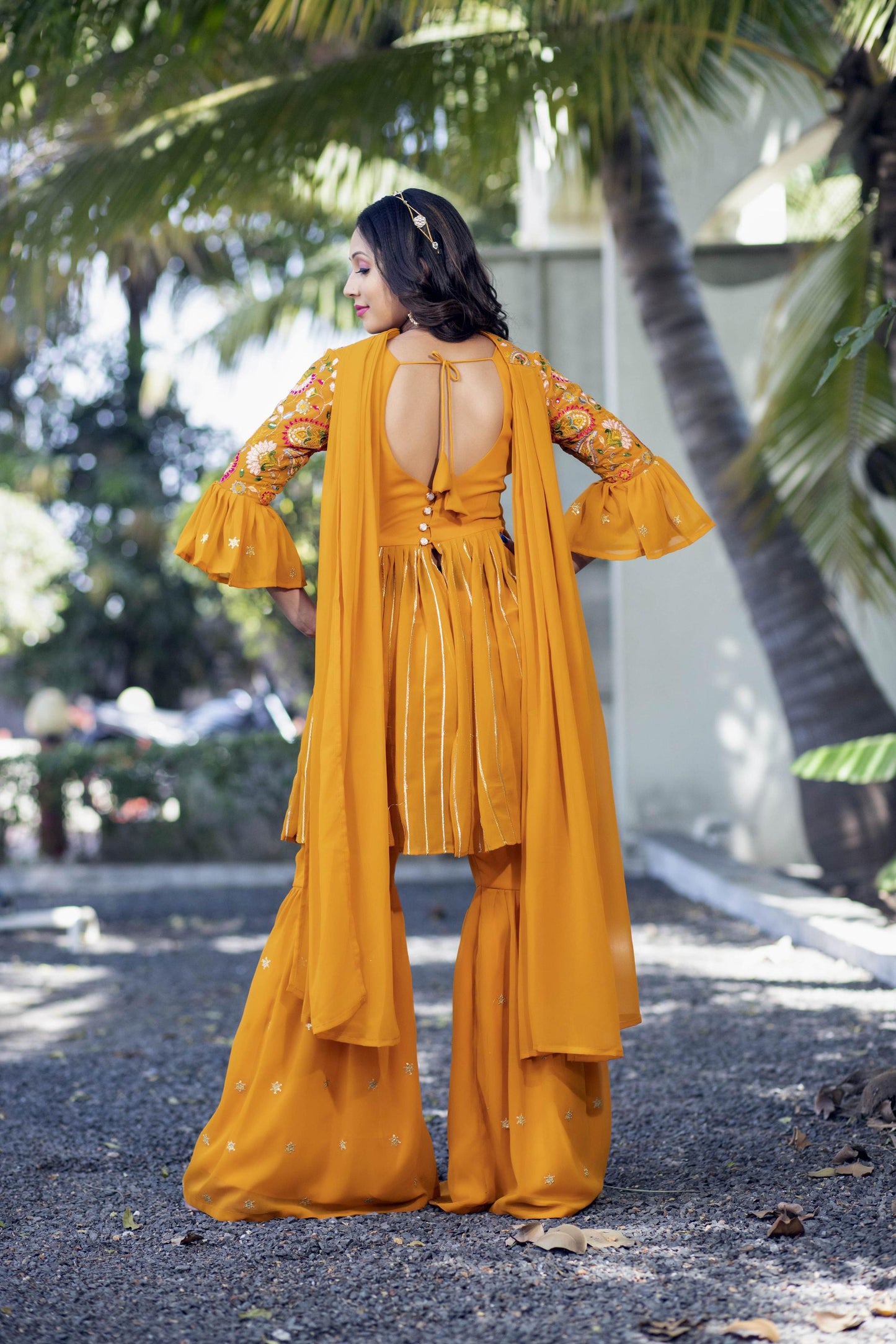 Yellow color georgette sharara suit online shopping