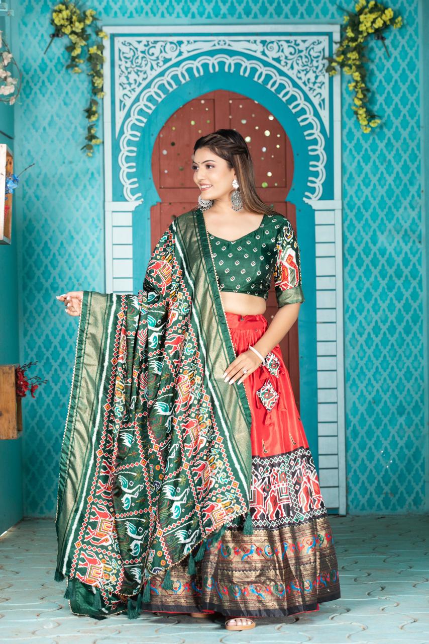 Red color georgette lehenga choli for women images