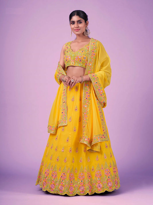 Yellow georgette lehenga choli with dupatta price